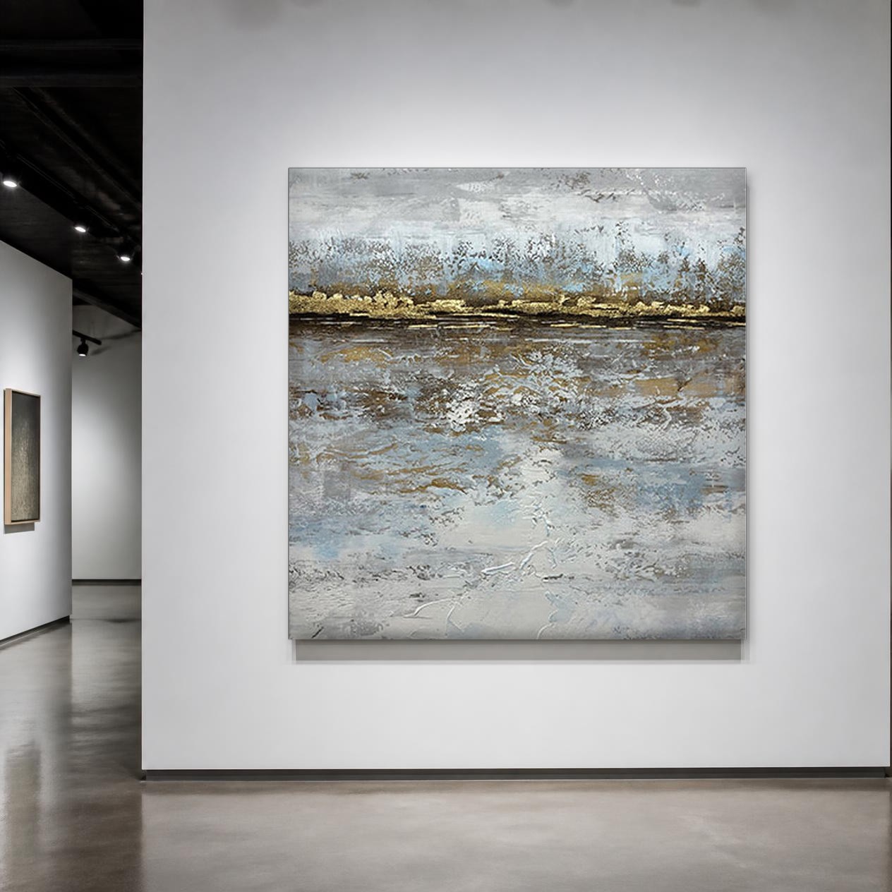 CAS788-1 Zilveren Horizon, Abstract & Modern schilderij aan de muur in interieur
