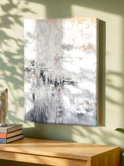 Winterse Textuur, Abstract & Modern schilderij aan de muur in interieur