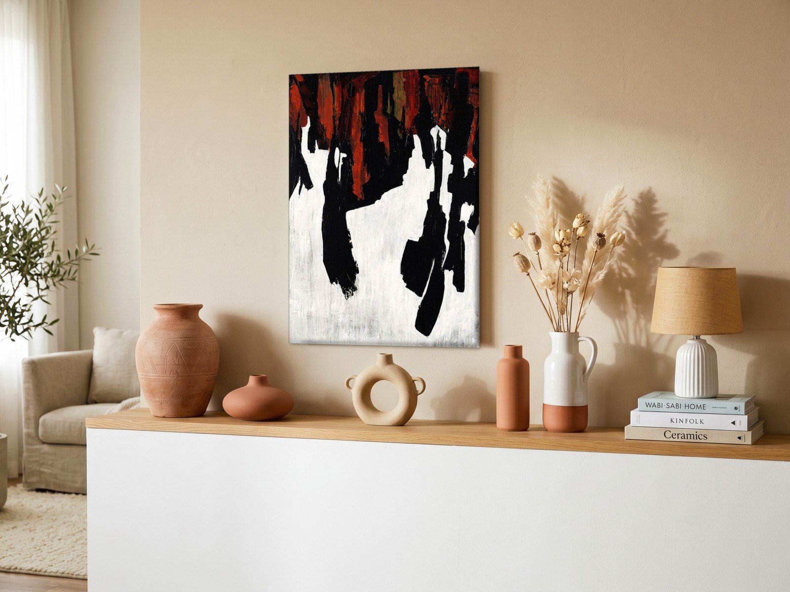 CAS799-1 Zwarte Vlagen, Abstract & Modern schilderij aan de muur in interieur