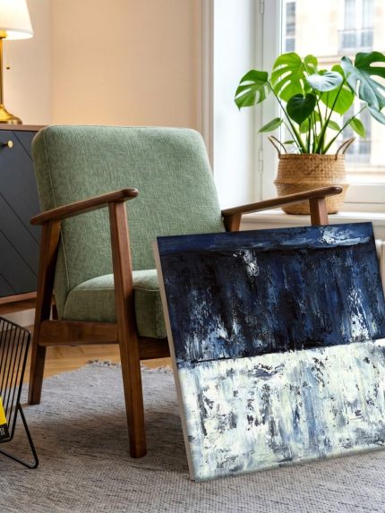 Diep Contrast in Blauw, Abstract & Modern schilderij aan de muur in interieur