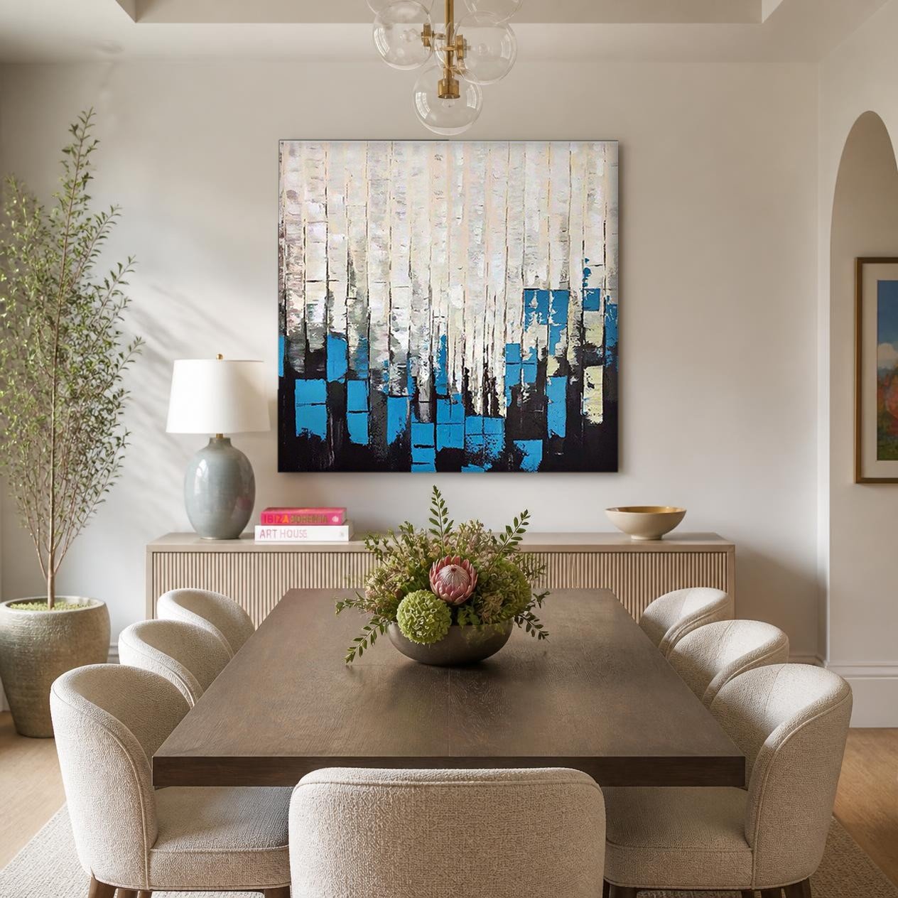 CAS824-1 Berken in Blauw, Natuur & Landschap schilderij aan de muur in interieur