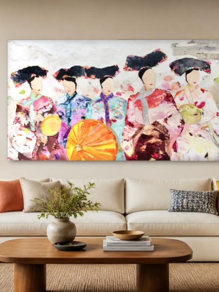 Vijf Vrouwen in Kimono, Mensen & Portretten schilderij aan de muur in interieur