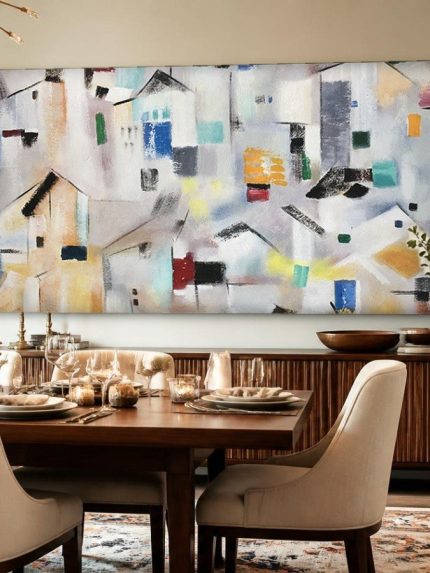 Kleurrijk Dorpsgezicht, Steden & Skylines schilderij aan de muur in interieur