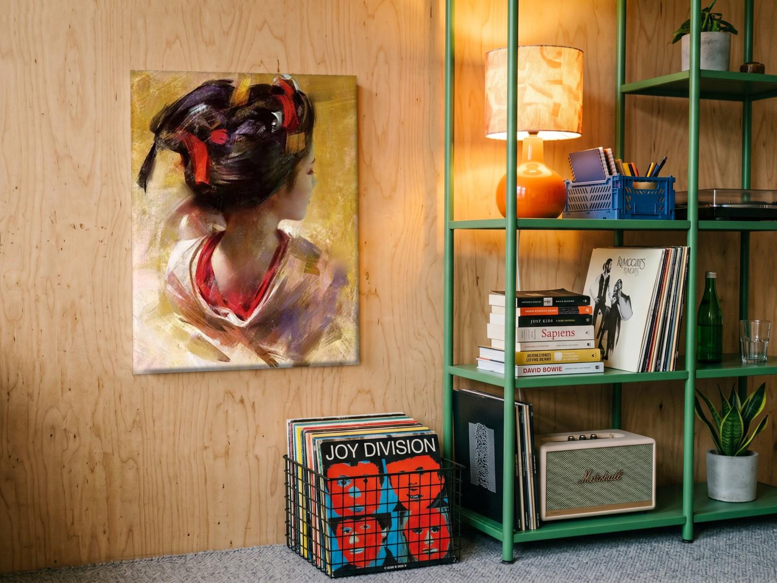 CAS831-1 Geisha in Stille Gratie, Mensen & Portretten schilderij aan de muur in interieur