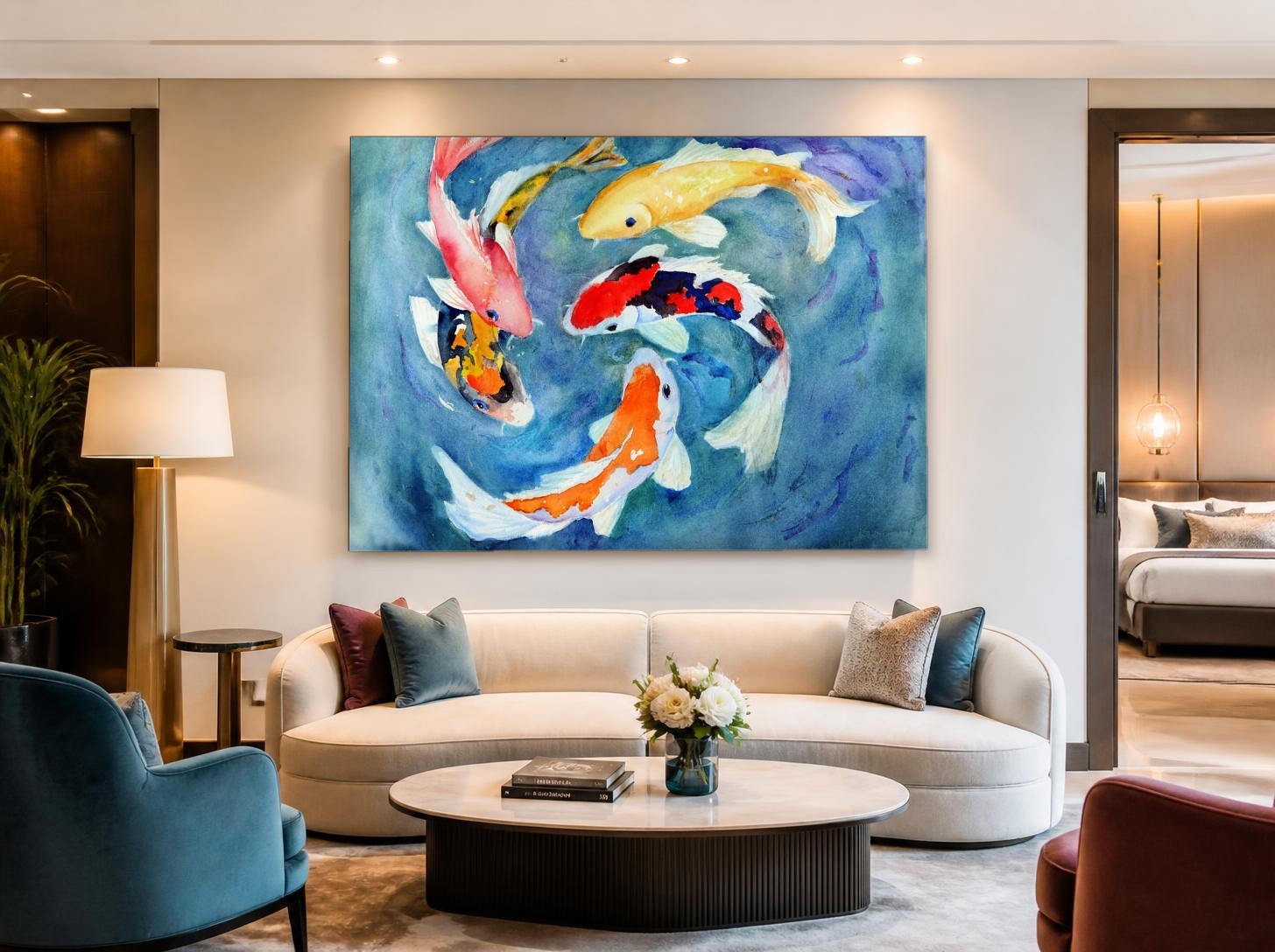 CAS837-1 Koi in Harmonie, Dieren schilderij aan de muur in interieur