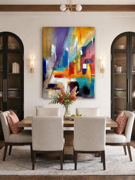 Kleurenspel in Beweging, Abstract & Modern schilderij aan de muur in interieur