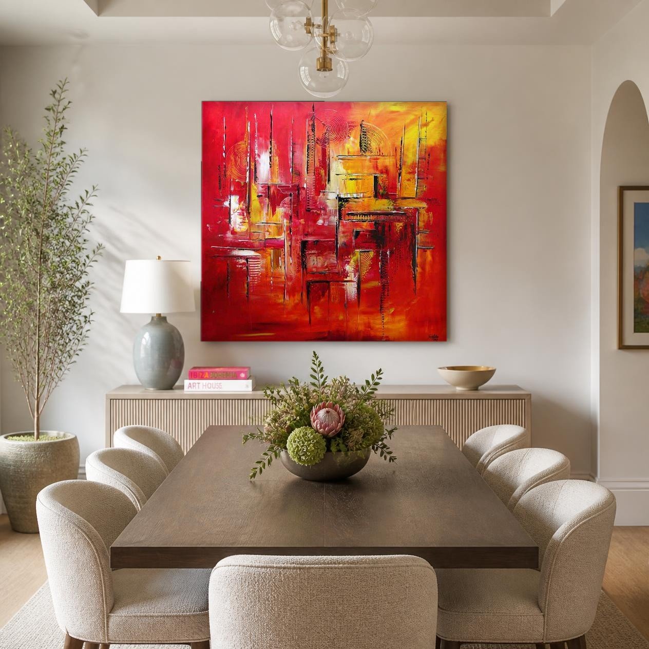 CAS986-1 Rood Kleurenspel, Abstract & Modern schilderij aan de muur in interieur