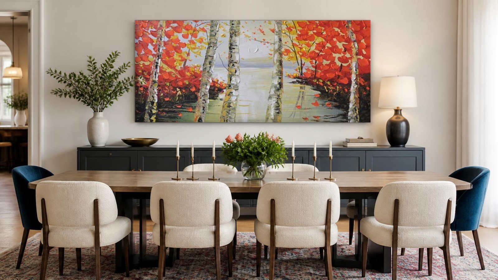 CAS987-1 Herfstberken aan de Rivier, Natuur & Landschap schilderij aan de muur in interieur