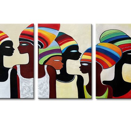 Twee Vrouwen in Tulband, handgeschilderd olieverfschilderij met twee vrouwensilhouetten