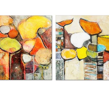 Gouden Vormenspel, handgeschilderd olieverfschilderij met abstracte kleurvlakken