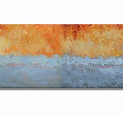 Waar Vuur en Water Samenkomen, handgeschilderd olieverfschilderij met kleurvlakken