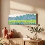 Gele Irissenveld (naar Monet), Bloemen & Stilleven schilderij aan de muur in interieur