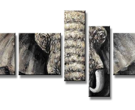 Olifant in Close-up, handgeschilderd olieverfschilderij met olifant