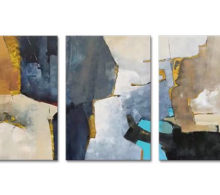 Gouden Breuklijnen, handgeschilderd olieverfschilderij met abstracte structuur