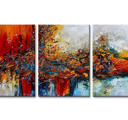 Vurige Explosie, handgeschilderd olieverfschilderij met abstracte kleurexplosie