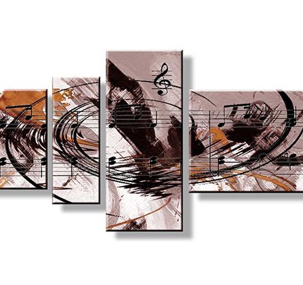 Notenspel in Sepia, handgeschilderd olieverfschilderij met notenbalken en vioolsleutel