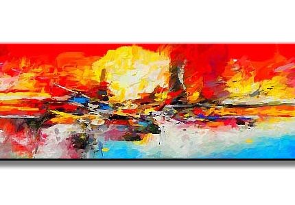 Vuurgloed boven Water, handgeschilderd olieverfschilderij met kleurvlakken