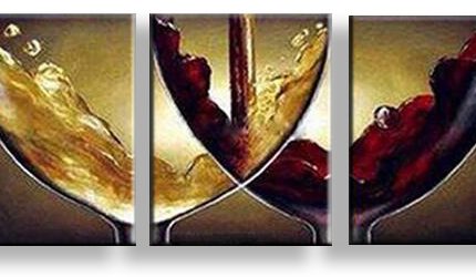 Wijnspel in Rood en Goud, handgeschilderd olieverfschilderij met wijnglazen