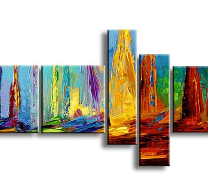 Kleurstromen in Beweging, handgeschilderd olieverfschilderij met abstracte kleurvlakken