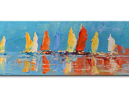 Kleurrijke Zeilboten op het Water, handgeschilderd olieverfschilderij met zeilboten