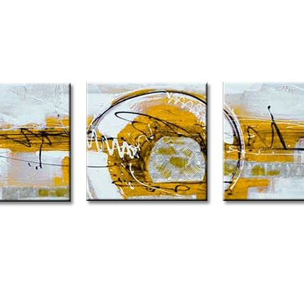 Gouden Cirkelspel, handgeschilderd olieverfschilderij met abstracte cirkelvormen