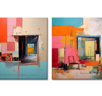 Doorgang in Kleur, handgeschilderd olieverfschilderij met abstracte kleurvlakken
