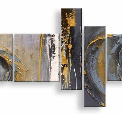 Gouden Cirkelbeweging, handgeschilderd olieverfschilderij met cirkelvormige structuur