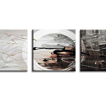 Aardse Sporen, handgeschilderd olieverfschilderij met abstracte ringvormen
