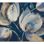 White Tulips on Blue Background