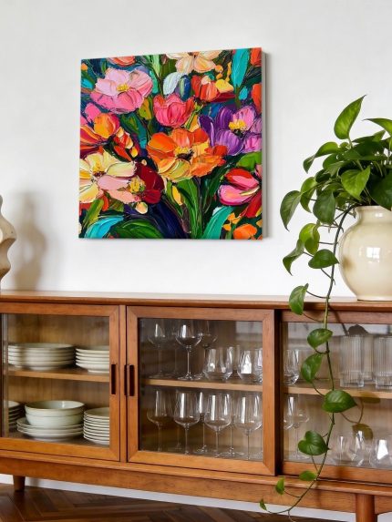 Uitbundig Bloemenveld, Bloemen & Stilleven schilderij aan de muur in interieur