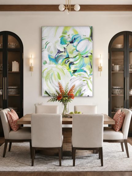 Boeket in Beweging, Bloemen & Stilleven schilderij aan de muur in interieur