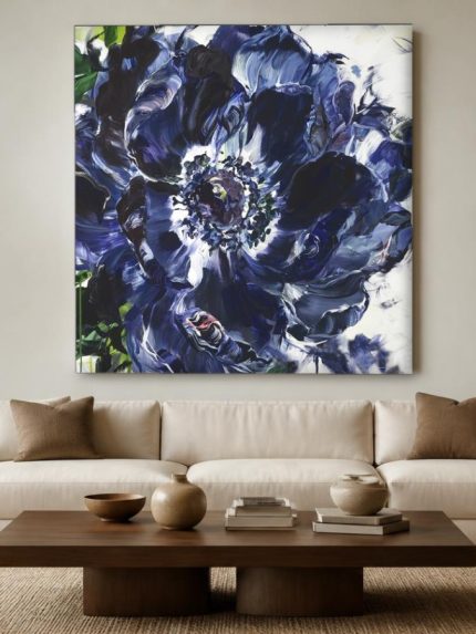 Blauwe anemoon in close-up, Bloemen & Stilleven schilderij aan de muur in interieur