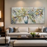 Uitwaaierend Boeket in Slanke Vaas, Bloemen & Stilleven schilderij aan de muur in interieur