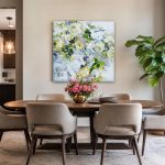 Witte rozen in bloei, Bloemen & Stilleven schilderij aan de muur in interieur