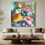 Weelderig Bloementapijt, Bloemen & Stilleven schilderij aan de muur in interieur