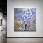 Blauwe bloesemtakken in pastel, Bloemen & Stilleven schilderij aan de muur in interieur