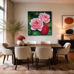 Pioenen in vol ontluikend roze, Bloemen & Stilleven schilderij aan de muur in interieur