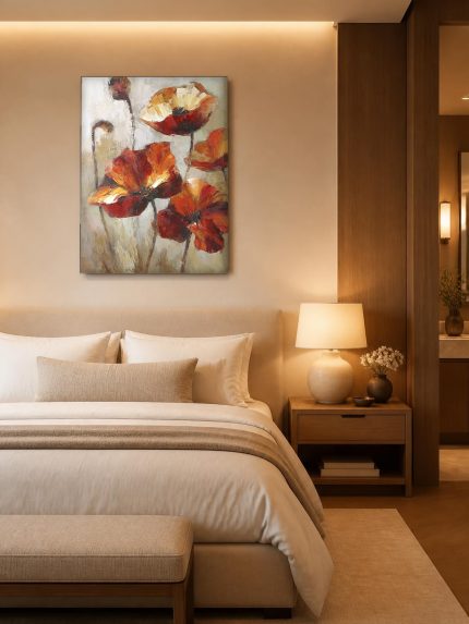 Klaprozen in Warme Gloed, Bloemen & Stilleven schilderij aan de muur in interieur