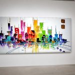 Regenboogskyline, Steden & Skylines schilderij aan de muur in interieur