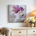 Paarse anemoon in reliëf, Bloemen & Stilleven schilderij aan de muur in interieur