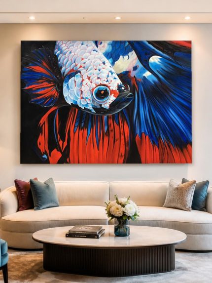 Vechtvis in Volle Kleur, Dieren schilderij aan de muur in interieur