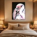Flamingo in close-up, Dieren schilderij aan de muur in interieur
