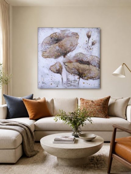 Klaprozen in Goudglans, Bloemen & Stilleven schilderij aan de muur in interieur