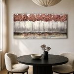 Koperen Bomenrij aan het Water, Natuur & Landschap schilderij aan de muur in interieur