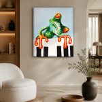 Kikker op de Pianotoetsen, Dieren schilderij aan de muur in interieur