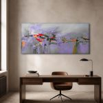 Paarse Windvlagen, Abstract & Modern schilderij aan de muur in interieur