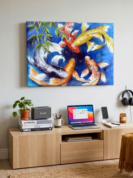 Koi in Kringdans, Dieren schilderij aan de muur in interieur