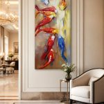 Kleurrijke Koikarpers, Dieren schilderij aan de muur in interieur