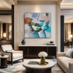 Kleurenspel in Turquoise, Abstract & Modern schilderij aan de muur in interieur