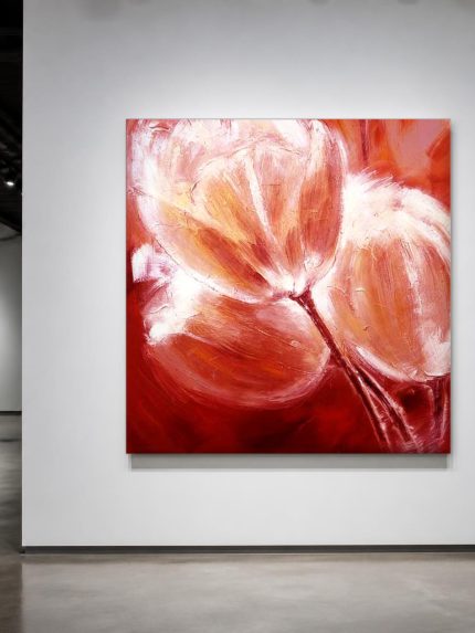 Tulpen in gloeiend rood, Bloemen & Stilleven schilderij aan de muur in interieur